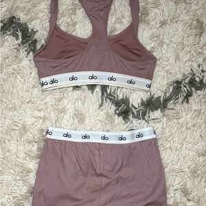 ALO Yoga Mauve Sports Bra and Shorts Set